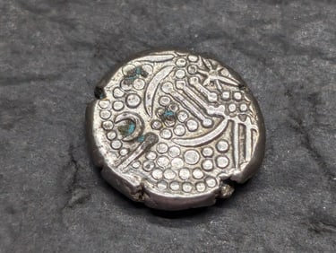 Ancient 11th Century India Chalukya Silver Drachm "Heaven and Hell" Coin