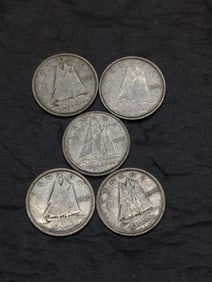 (5 Coins) 1940, 44, 45, 47 & 50 Canadian Dimes 80% Silver