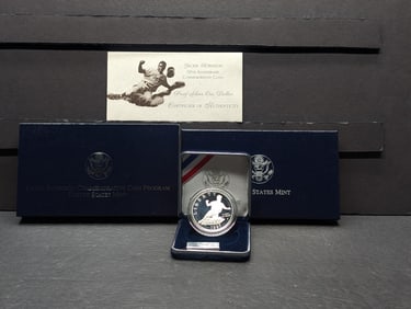 1997-S PROOF Jackie Robinson 50th Anniv. Commem Silver Dollar in OGP w/ COA
