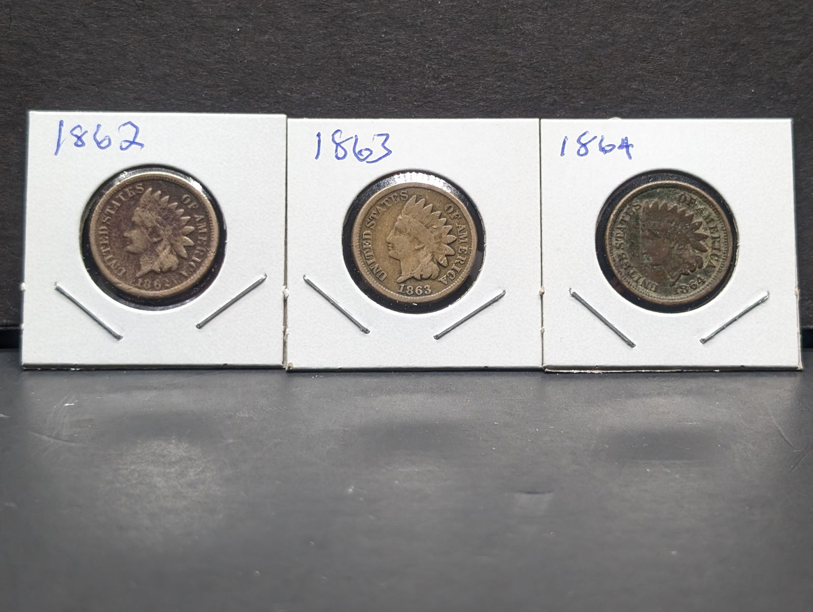 1862, 63, and 64 Copper Nickel Indian Head Cents. Lower grades.? (1 of 3)