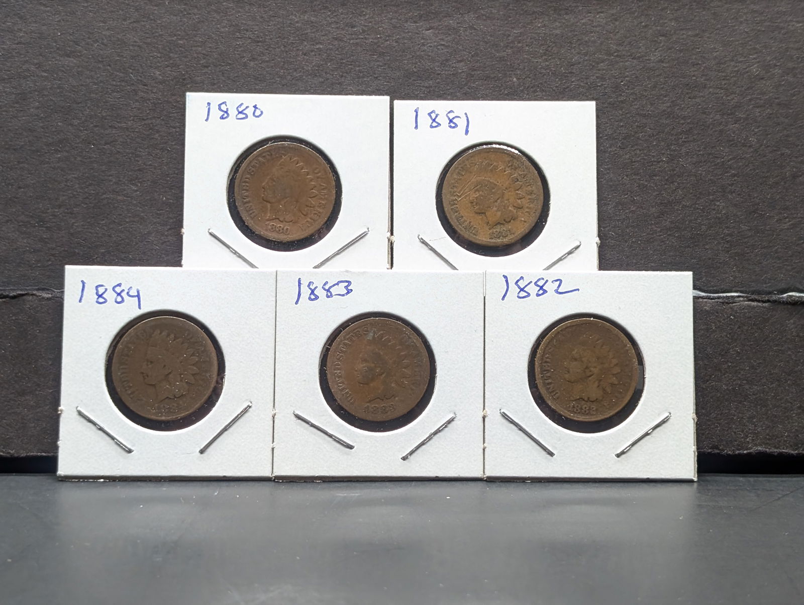 1880, 81, 82, 83, and 84 Indian Head Cents. Average circulated. No culls/corrosion.? (1 of 5)