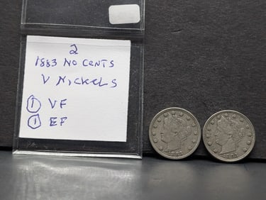 Two 1883 No Cents V Nickels. One VF and one EF.?