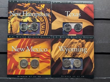 Lot of Four Various Statehood Quarters in State Information Displays (P&D Mint)