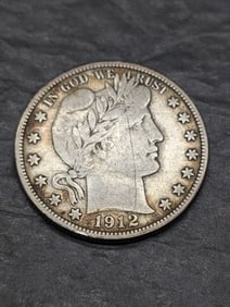 **VF** 1912-D Barber Silver Half Dollar w/ Scratch