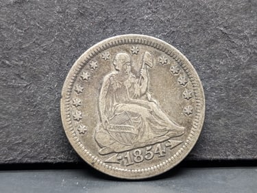 1854 with Arrows Seated Liberty Quarter. Choice original with great detail. VF/EF.?