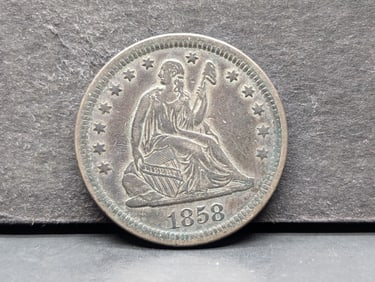 1858 Seated Liberty Quarter. Choice original EF/AU.?