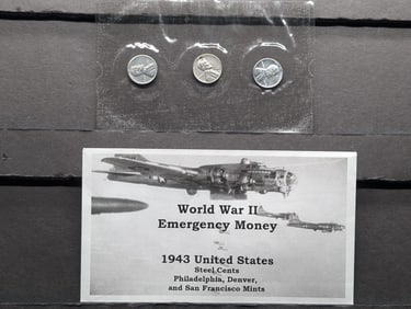 WWII Emergency Money -  1943 Lincoln Steel Cents in High Grade
