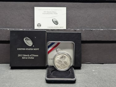 2015-P UNC March of Dimes Commem Silver Dollar in OGP w/ COA