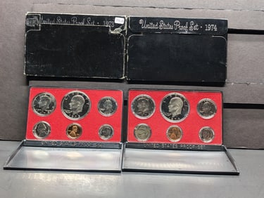 1973-S and 74-S Proof Sets in original boxes. Both have Eisenhower Dollar. GEM?