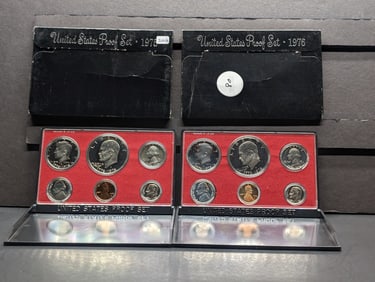 1975-S and 76-S Proof Sets in original boxes. Both have Eisenhower Dollar. GEM?