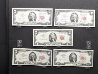 Lot of Five 1963 Series $2.00 RED SEAL Banknotes **XF**
