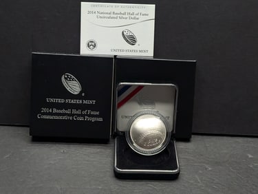 2014-P UNC Baseball Hall of Fame Commem Silver Dollar in OGP w/ COA