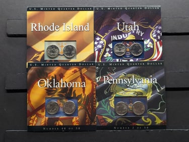 Lot of Four Various Statehood Quarters in State Information Displays (P&D Mint)