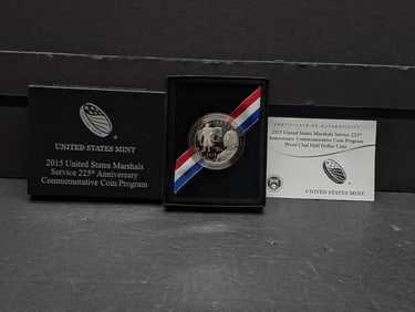 2015-S PROOF U.S. Marshals Service 225th Anniv. Commem Half Dollar in OGP w/ COA