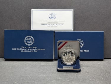 2002-W PROOF Military Academy Bicentennial Commem Silver Dollar in OGP w/ COA