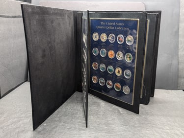 Partial Colorized Statehood Quarter Collection in Nice Album (Almost Full - Missing 2 Quarters)