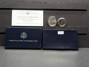 1991-1995-D&P UNC WWII 50th Anniv Commem 2-Coin Set in OGP w/ COA