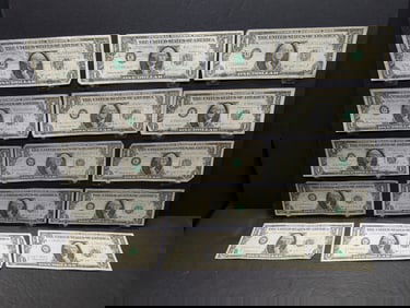 Lot of Fifteen 1963 B Series $1.00 Joseph W. Barr Notes