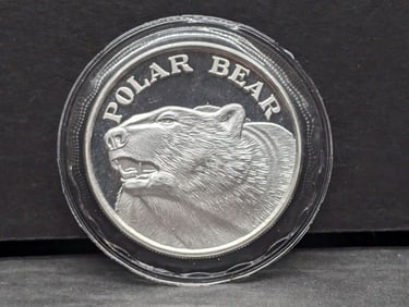 1 Troy Oz. .999 FINE SILVER Polar Bear Designed Round in Airtite