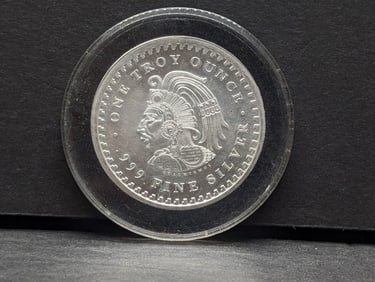 1 Troy Oz. .999 FINE SILVER Aztec Warrior Designed Round in Airtite
