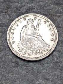 1854 w/ Arrows Seated Liberty Quarter - AU/BU