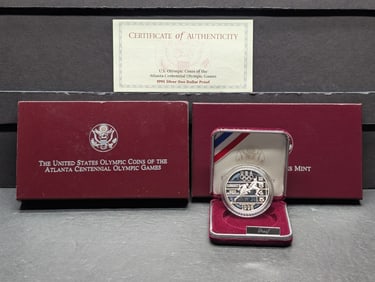 1995-P PROOF Atlanta Centennial Olympics - Track Runner Commem Silver Dollar in OGP w/ COA