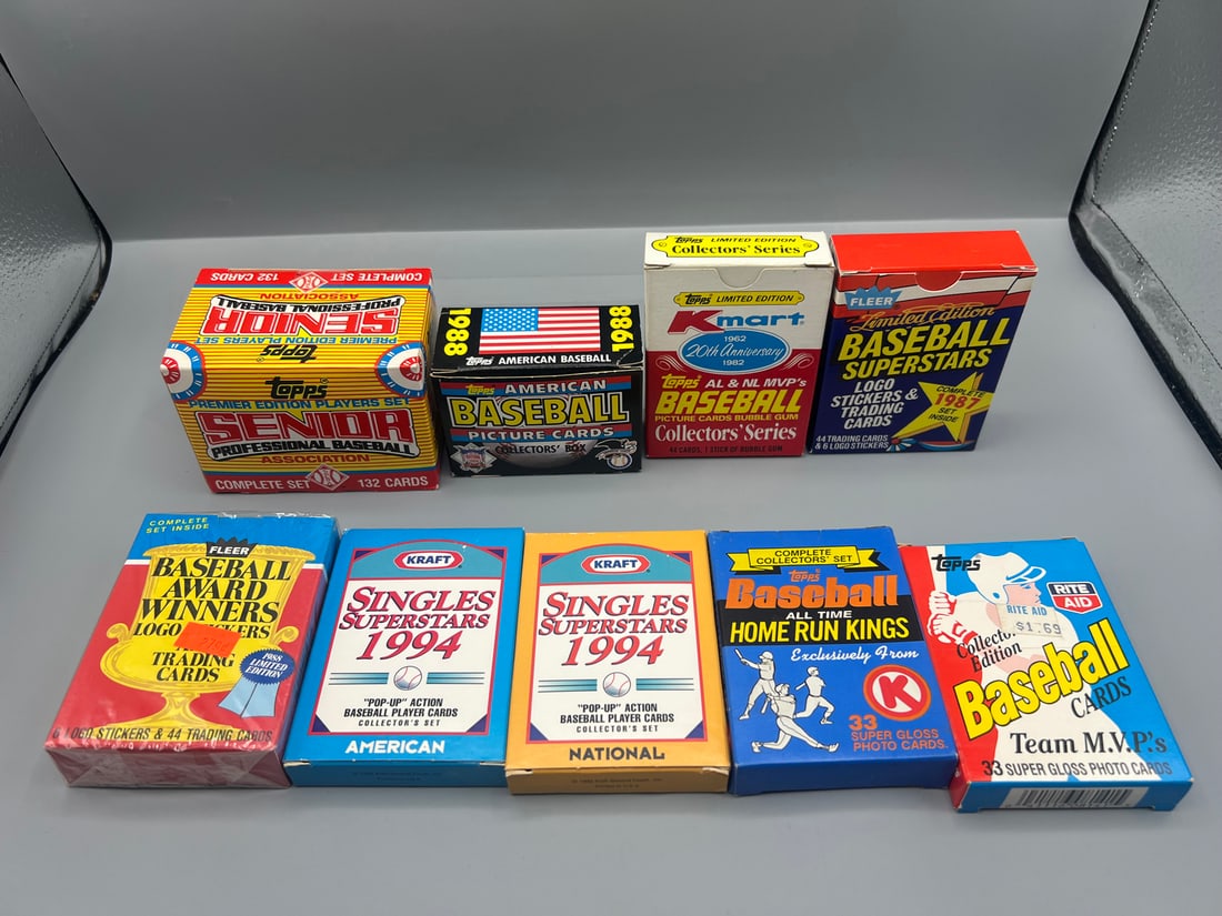 Lot of (9) Assorted 1980s Baseball Small Box Sets - Includes tough 1988 Topps American Baseball set (1 of 5)