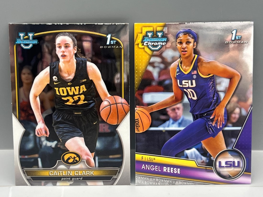 2022 Bowman University Chrome Caitlin Clark 1st Bowman RC #50 & 2023 Bowman University Chrome Angel (1 of 2)