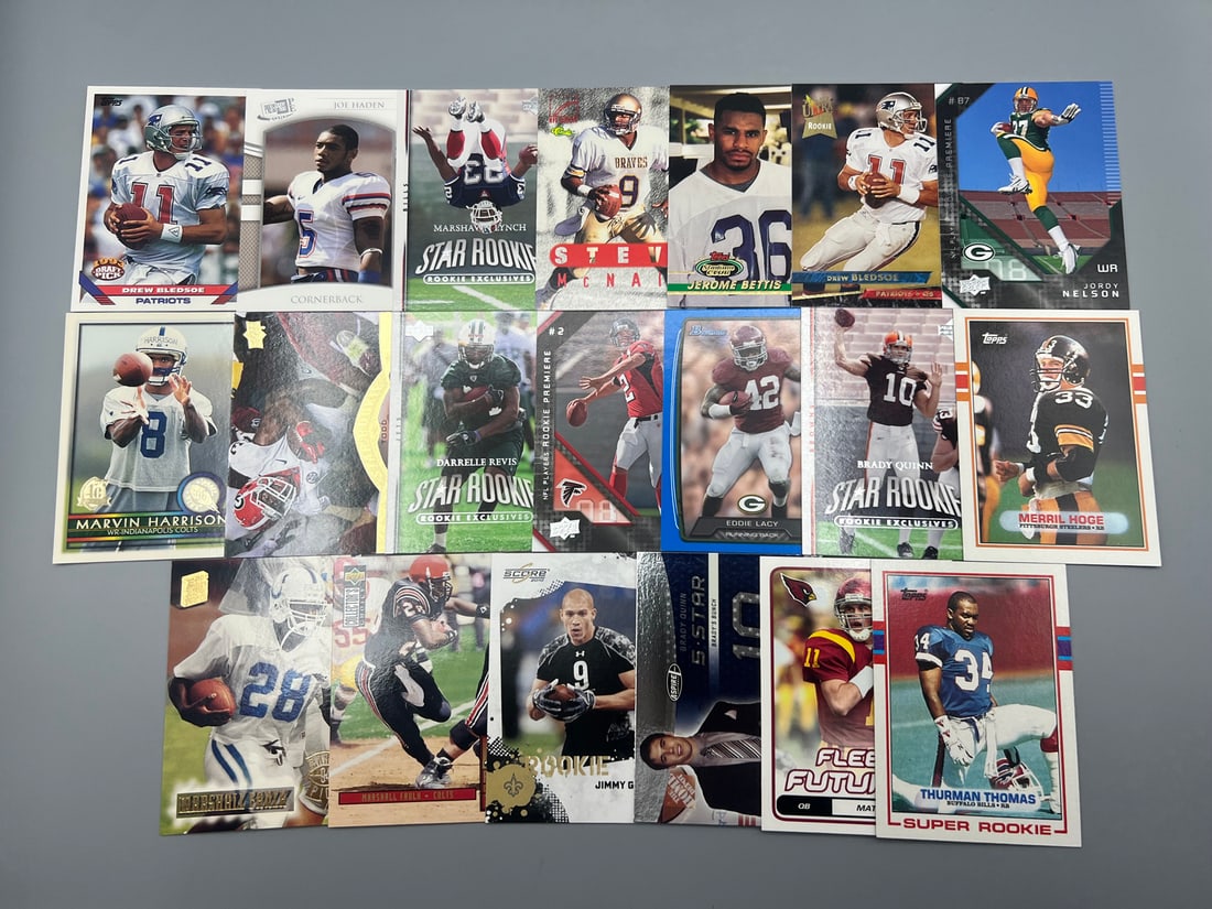 Lot of (20) Assorted Football Star Player Rookie Cards - Varying Conditions - Marvin Harrison, (1 of 5)