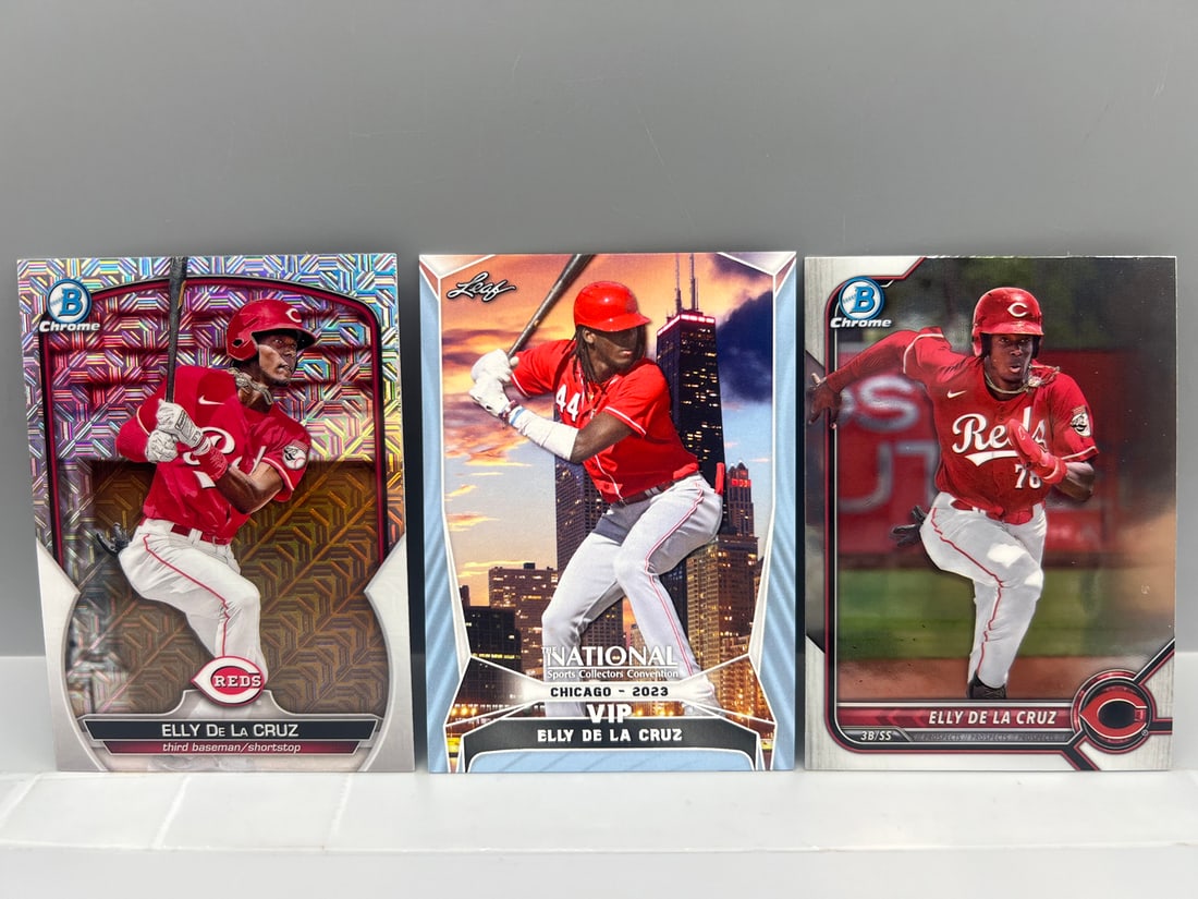 Lot of (3) Assorted Elly De La Cruz Baseball Prospect/RC Cards - Varying Conditions: Lot of (3) Assorted Elly De La Cruz Baseball Prospect/RC Cards - Varying Conditions