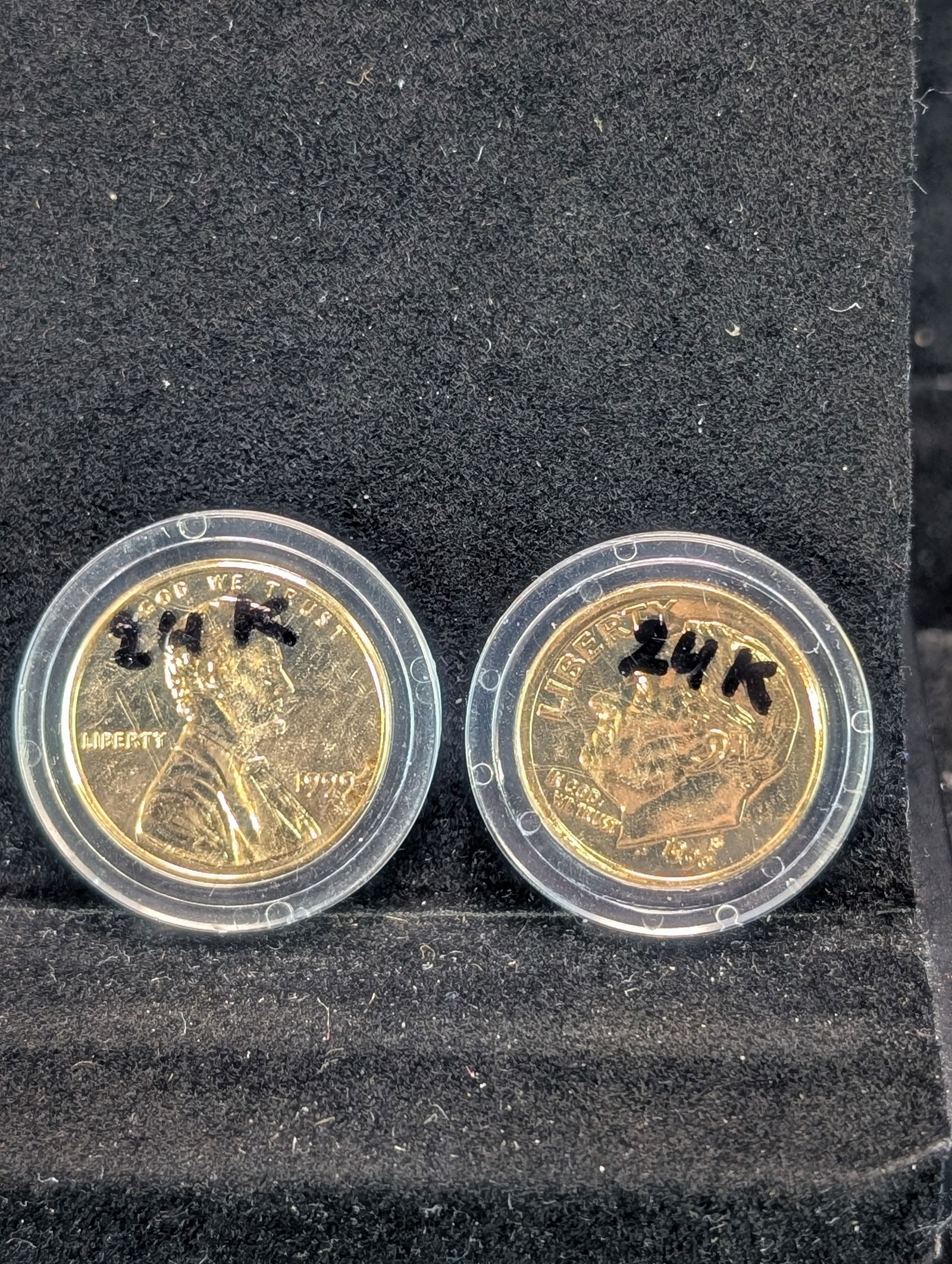 1999-P Roosevelt Dime & Lincoln Memorial Cent, 24k Gold Plated (1 of 2)