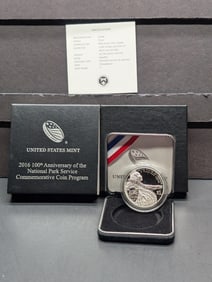2016-P PROOF 100th Anniv. Of the National Park Service Commem Silver Dollar in OGP w/ COA
