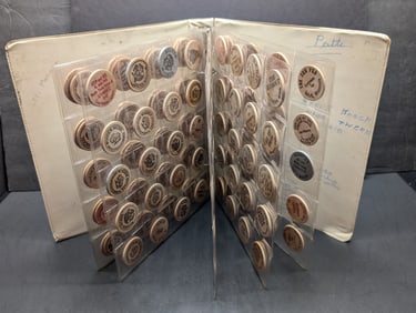 HUGE!! Collection of Various Wooden Nickels in Binder - Over 120 Nickels!!