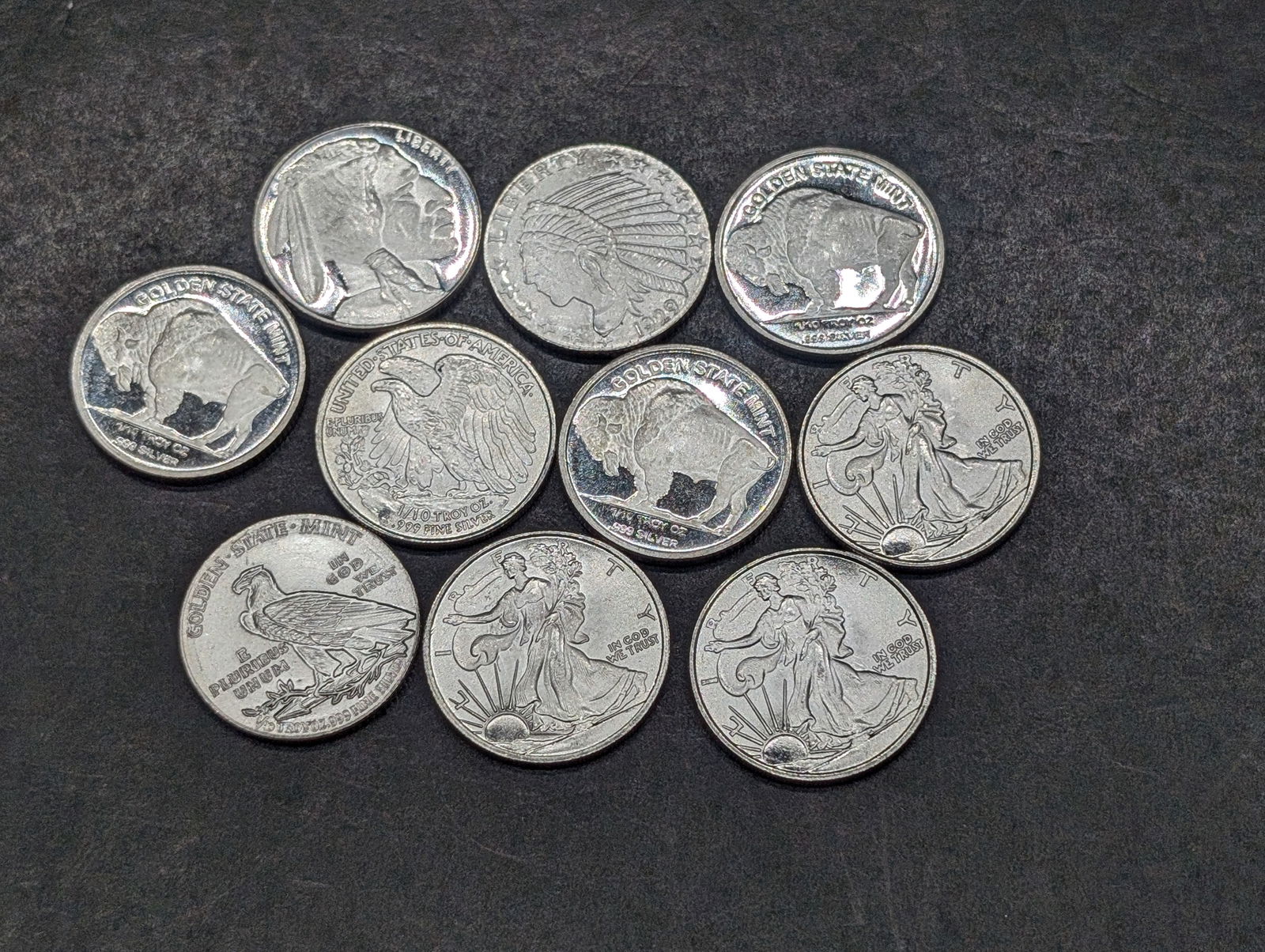 1/10th Oz. Each .999 FINE SILVER Various Designed Miniature Rounds (10 PCS) (1 of 3)