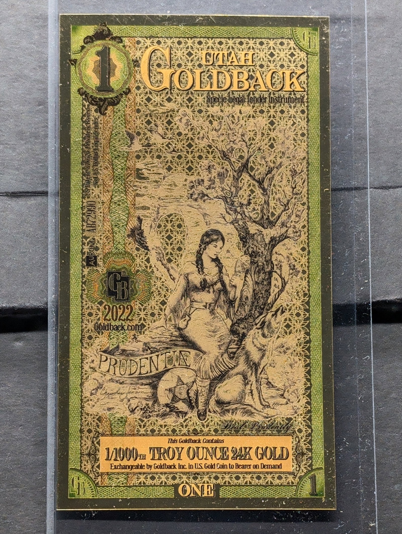 1/1000th Troy Oz. 24k GOLD 2022 Utah $1 Goldback: 1/1000th Troy Oz. 24k GOLD 2022 Utah $1 Goldback