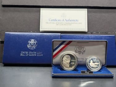 1993-S PROOF Bill of Rights Commem 2-Coin Silver Set in OGP w/ COA