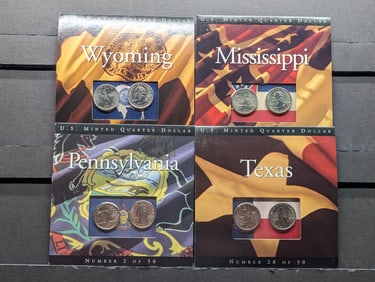 Lot of Four Various Statehood Quarters in State Information Displays (P&D Mint)
