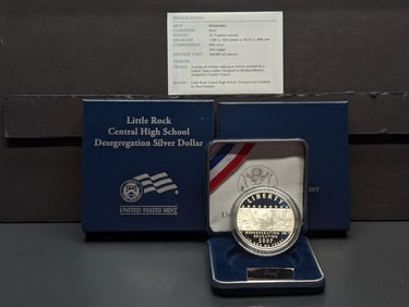 2007-P PROOF Little Rock Central High School Desegregation Commem Silver Dollar in OGP w/ COA