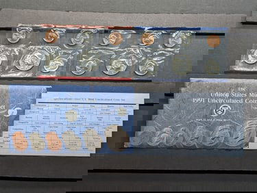 1991-P,D US Mint Uncirculated Coin Set. Contains 10 GEM BU Coins. OGP