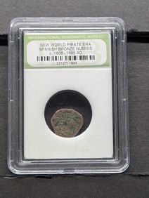 c. 1608-1695 AD New World Pirate Era Spanish Bronze Nummis Coin