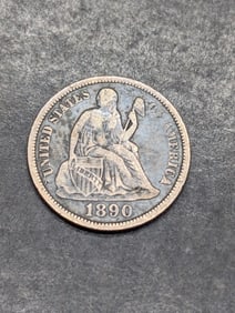1890 w/ Legend Seated Liberty Dime **VF**