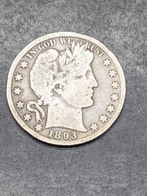 KEY DATE 1893-O Barber Half Dollar. LOW Mintage
