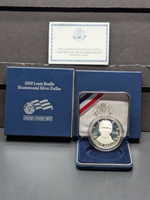 2009-P PROOF Louis Braille Commem Silver Dollar in OGP w/ COA