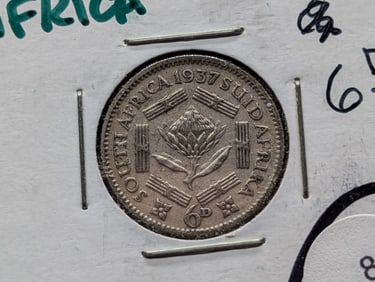 1937 South Africa 6D. Nice Silver Foreign Coin