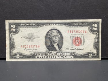1953-A Red Seal $2 Note. NO FOLDS