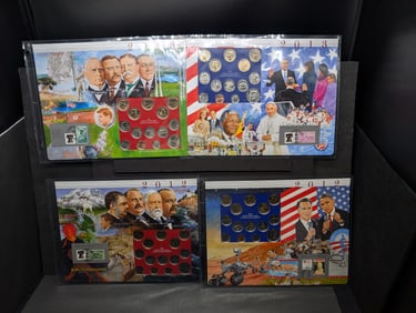 2012 P&D & 2013 P&D U.S. Mint Set Collection w/ Commem Stamps in Nice Display Cards (4 CARDS)