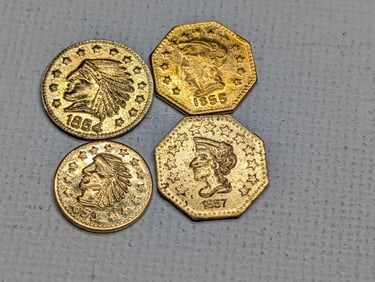 Lot of 4 Various Replica California Gold Tokens *NOT GOLD*