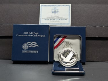 2008-P PROOF Bald Eagle Commem Silver Dollar in OGP w/ COA