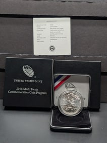 2016-P UNC Mark Twain Commem Silver Dollar in OGP w/ COA
