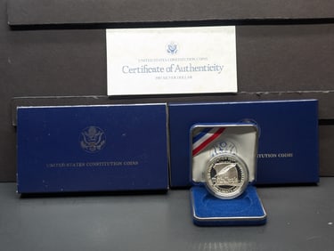1987-S PROOF U.S. Constitution Commem Silver Dollar in OGP w/ COA